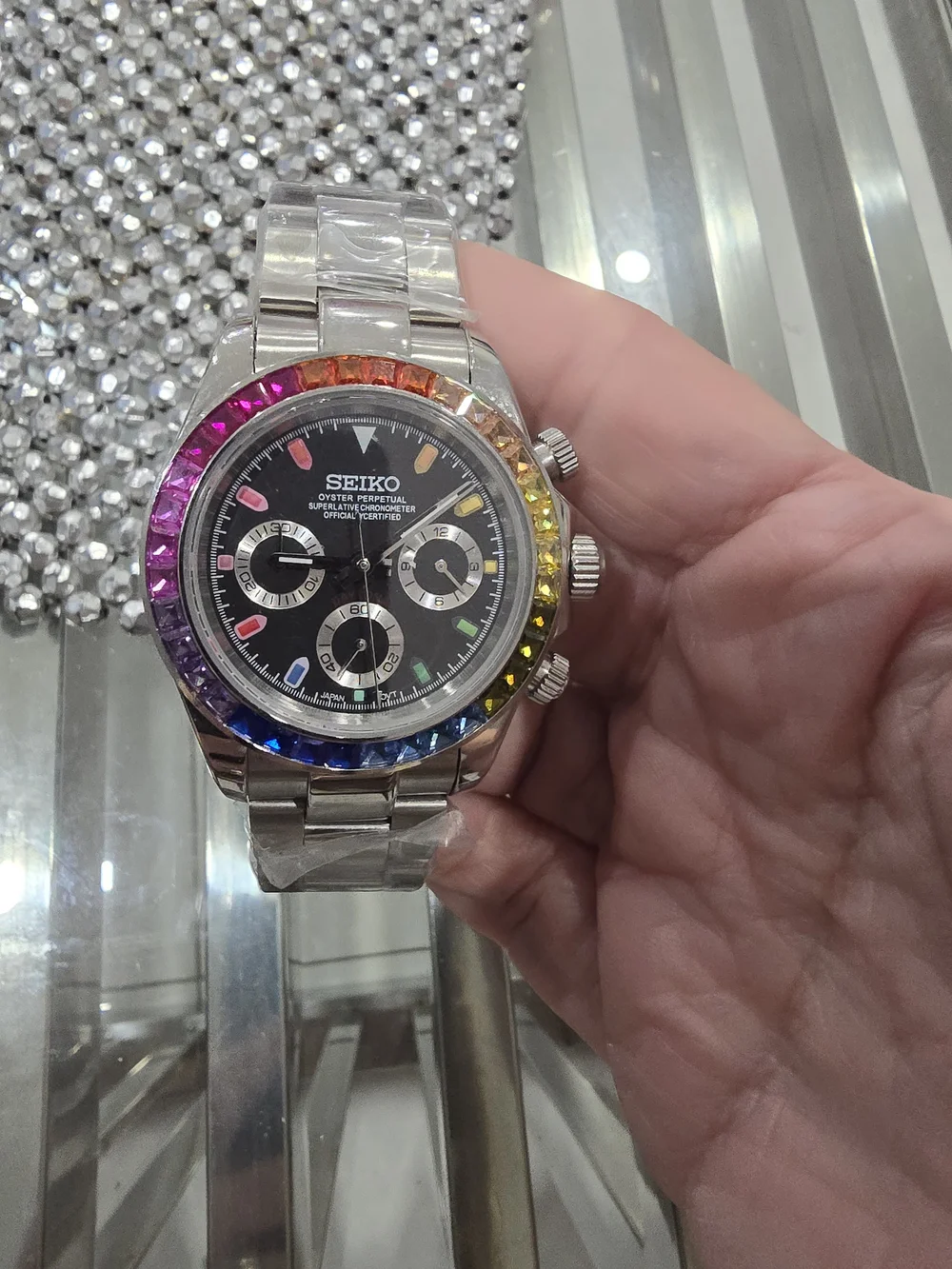 Seiko Men's Rainbow Bezel Stainless Steel Chronograph Watch